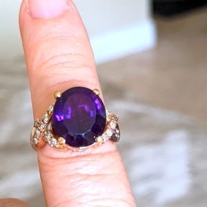 💜14K 💛 GOLD AMETHYST & DIAMONDS RING